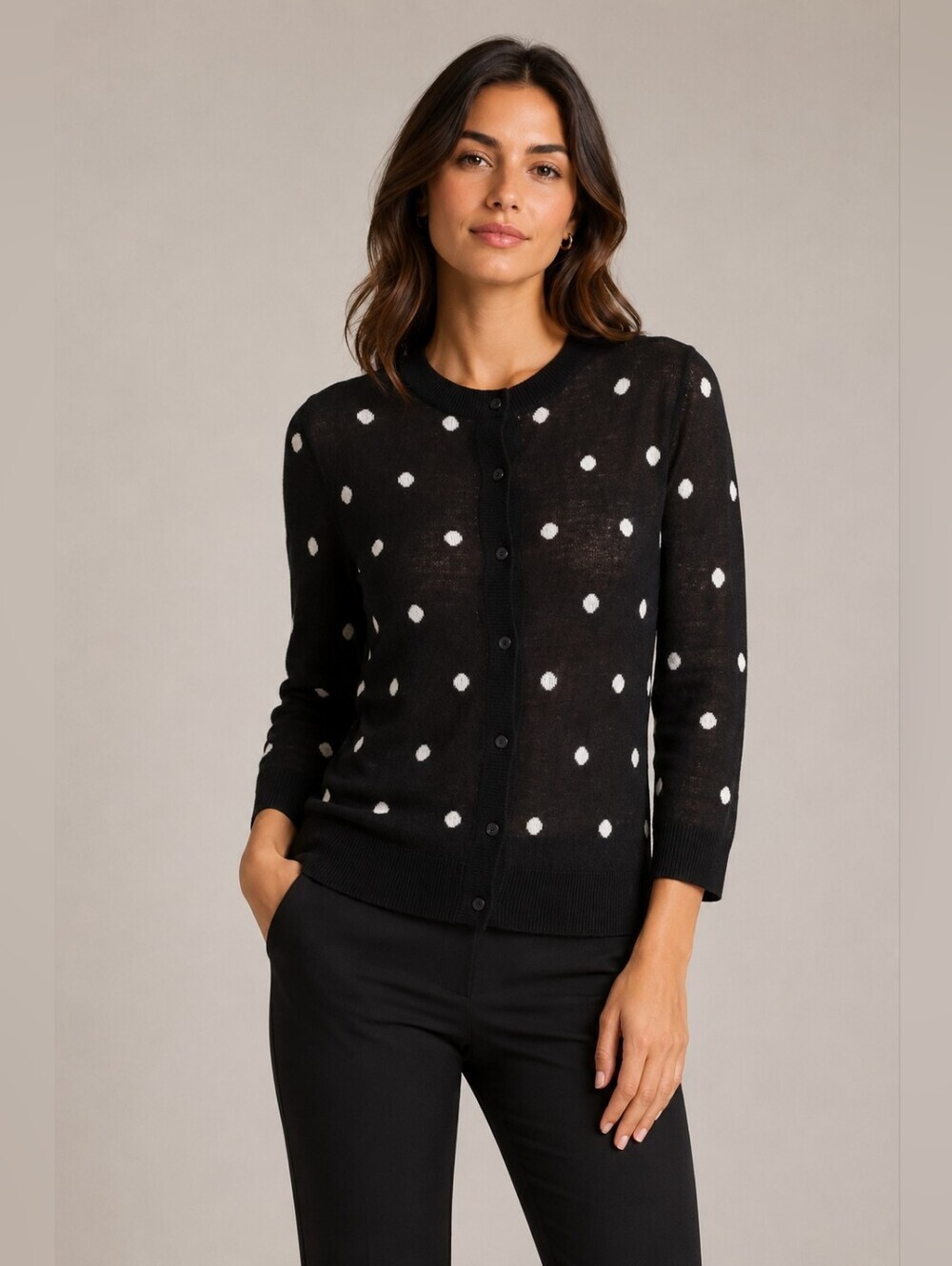 Halogen Black Polka Dot Cardigan Sweater